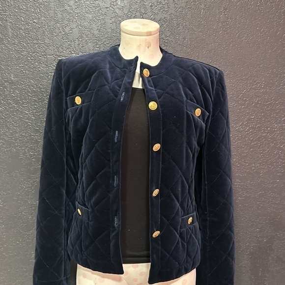 JH COLLECTIBLES Navy Blue/Gold Quilted Velvet Jacket Size 4 - Picture 1 of 7